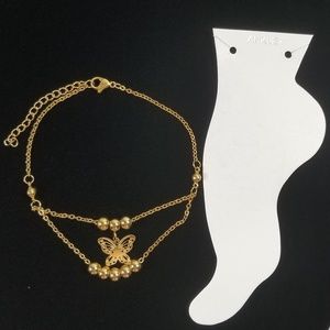 Stainless Steel Gold Tone Double Anckle Chain Brac